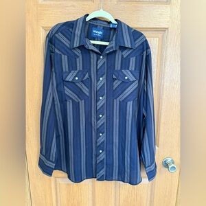 Vintage Wrangler pearl snap button down shirt mens 17.5x35 stripe western rodeo